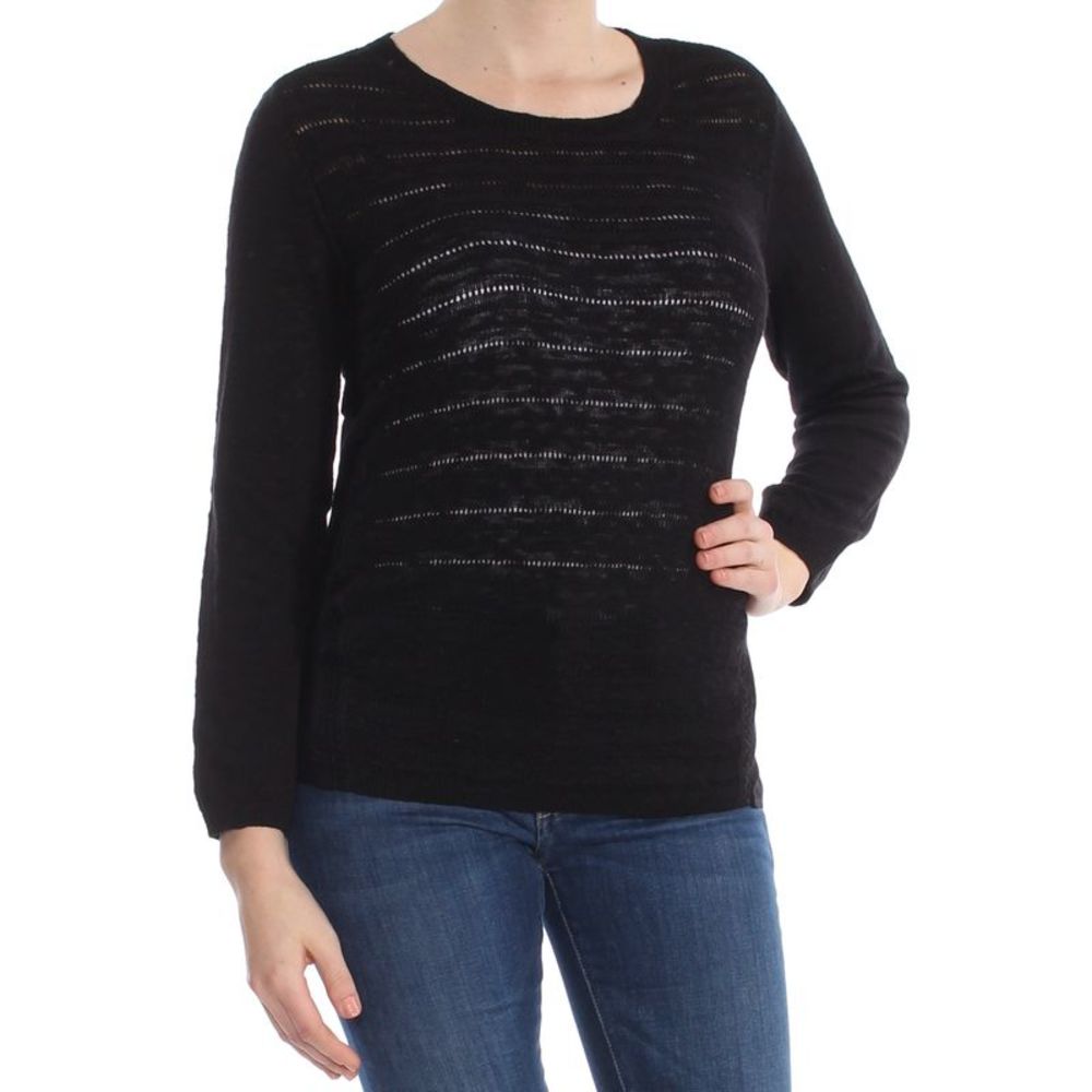 S & CO Womens Black Knit Long Sleeve Scoop Neck Hi-Lo Sweater Petites Size: M
